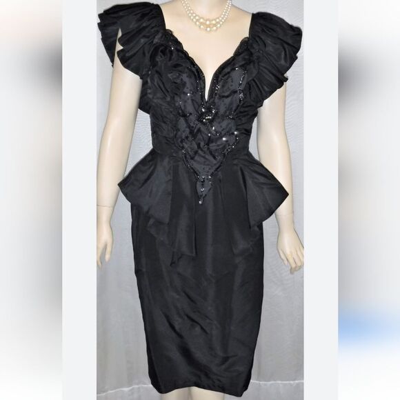 Vintage 80s Climax David Howard Karen Okada Black Sequin Prom Formal Dress Gown. - Picture 15 of 17
